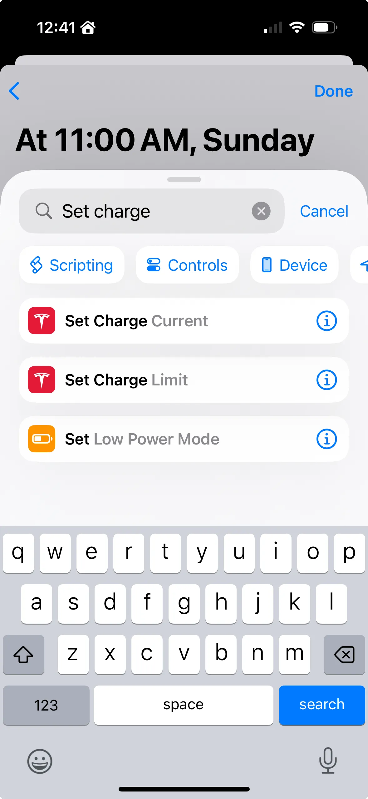 Screenshot of setting the charge to automate tesla charging
